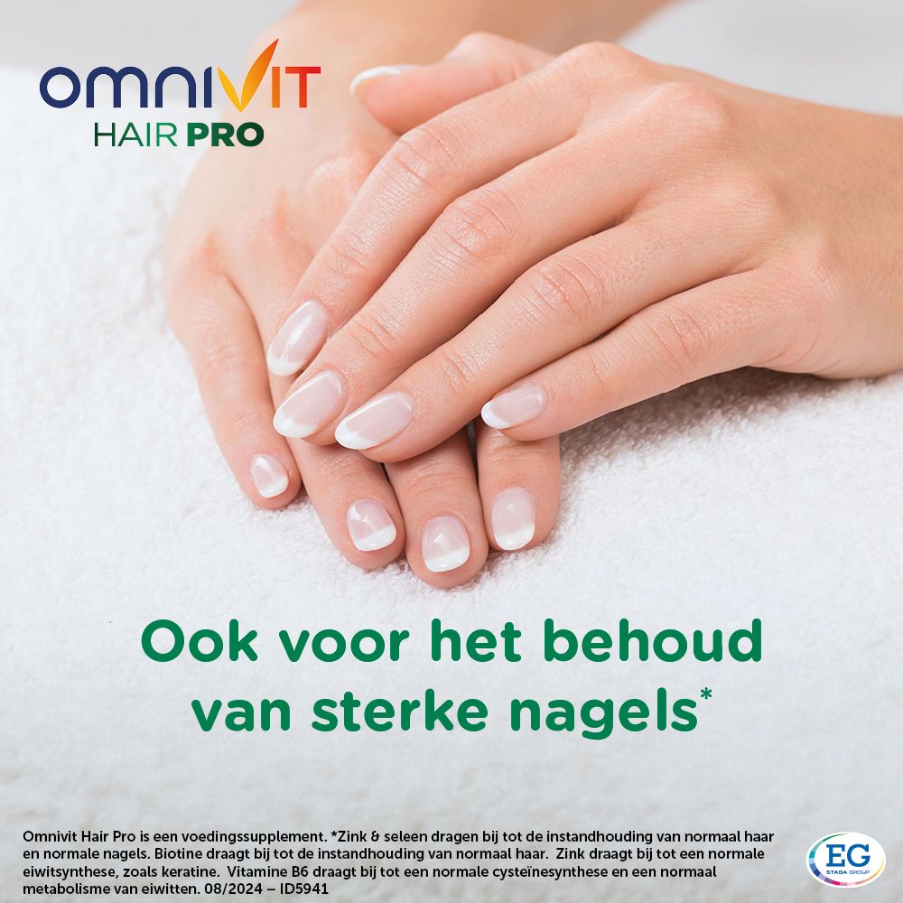 Vrouw met lang haar. Tekst: Zink draagt bij tot keratine.