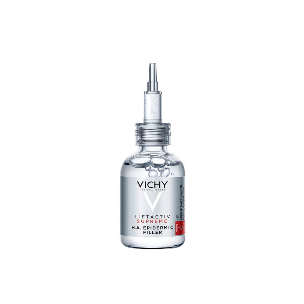 Vichy Liftactiv Supreme H.A. Epidermic Filler Serum. Transparante glazen fles met applicator.