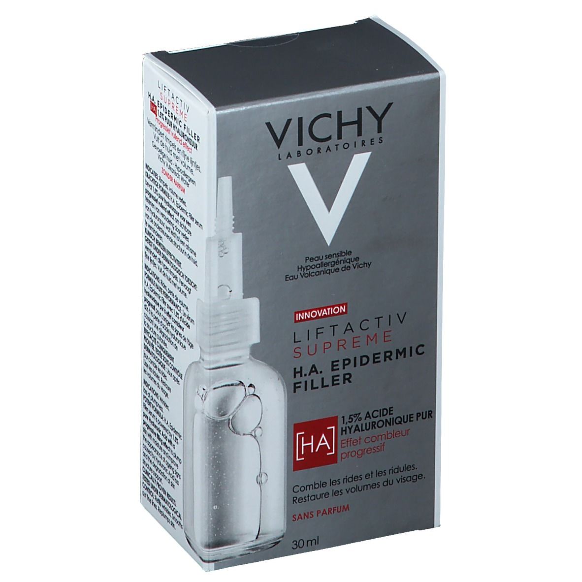 Vichy Liftactiv Supreme H.A. Epidermic Filler verpakking. Zijkant met tekst.