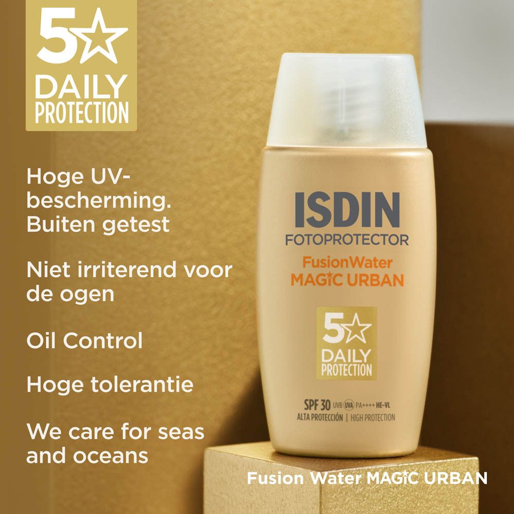 ISDIN Sonnencreme: 90% glattere Haut, 81% weniger Reaktivität auf Verschmutzung.
