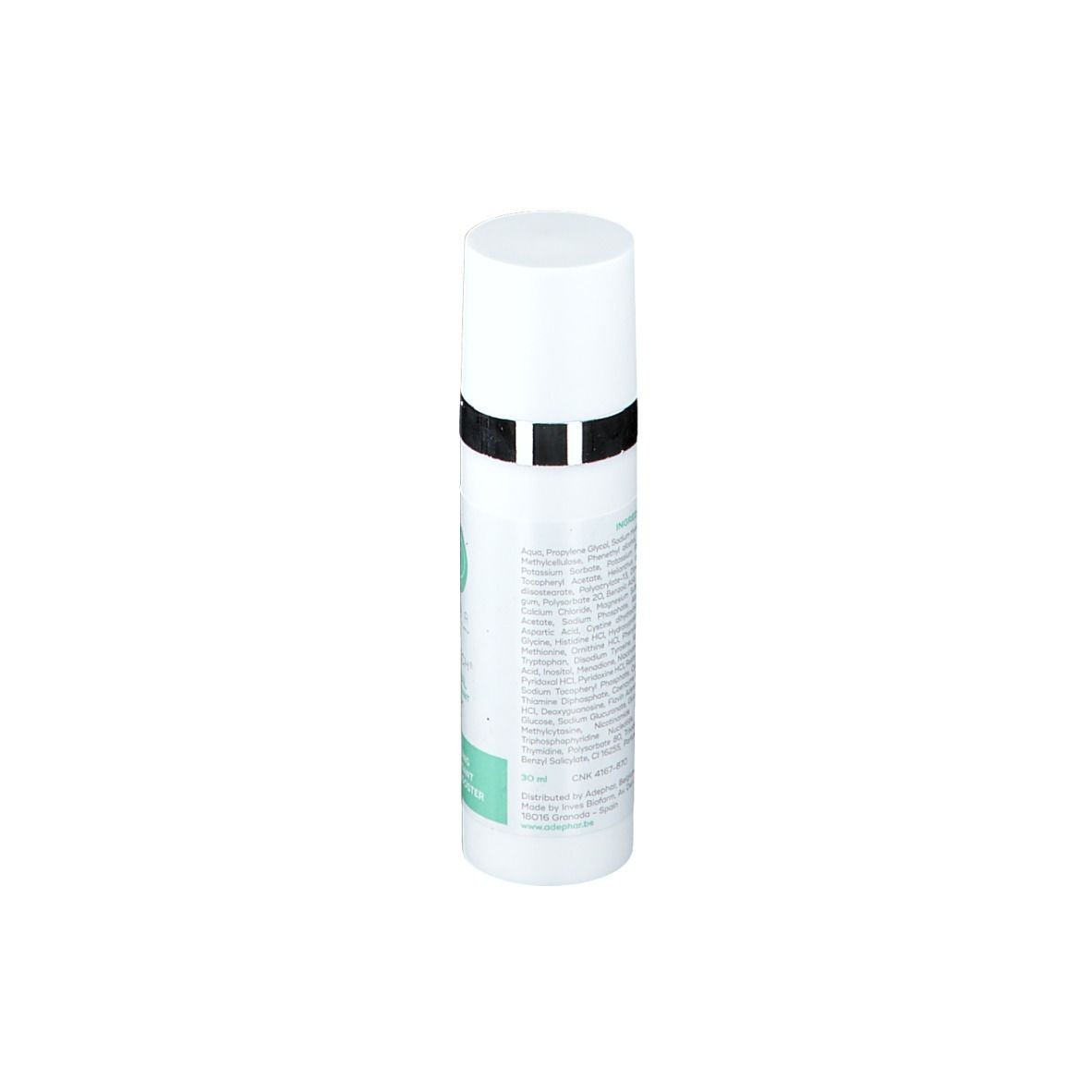 Witte fles met tekst. Opschrift: AD Phar WIOTECH® Revital Antioxidant Serum. Ingrediënten.