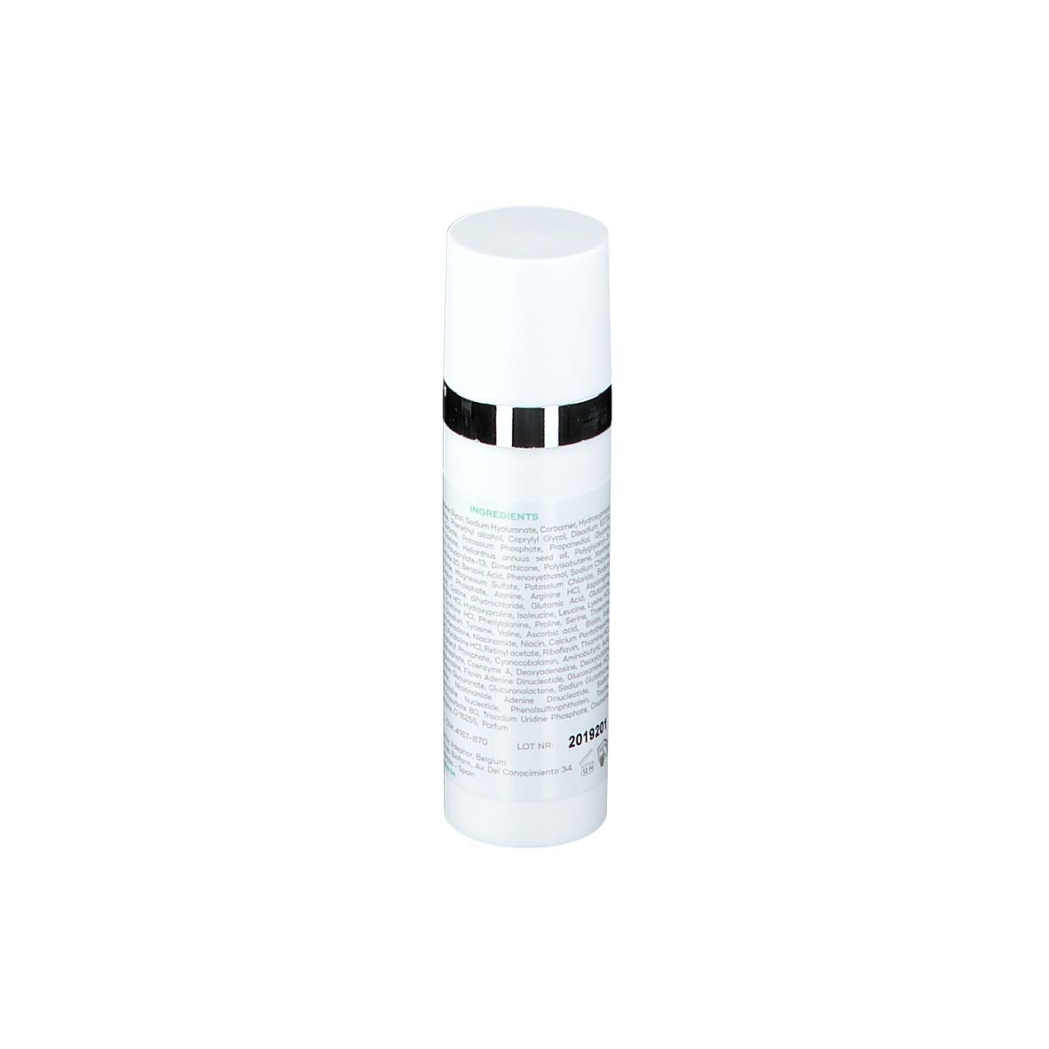 Witte fles met tekst. Opschrift: AD Phar WIOTECH® Revital Antioxidant Serum. Lotnummer.