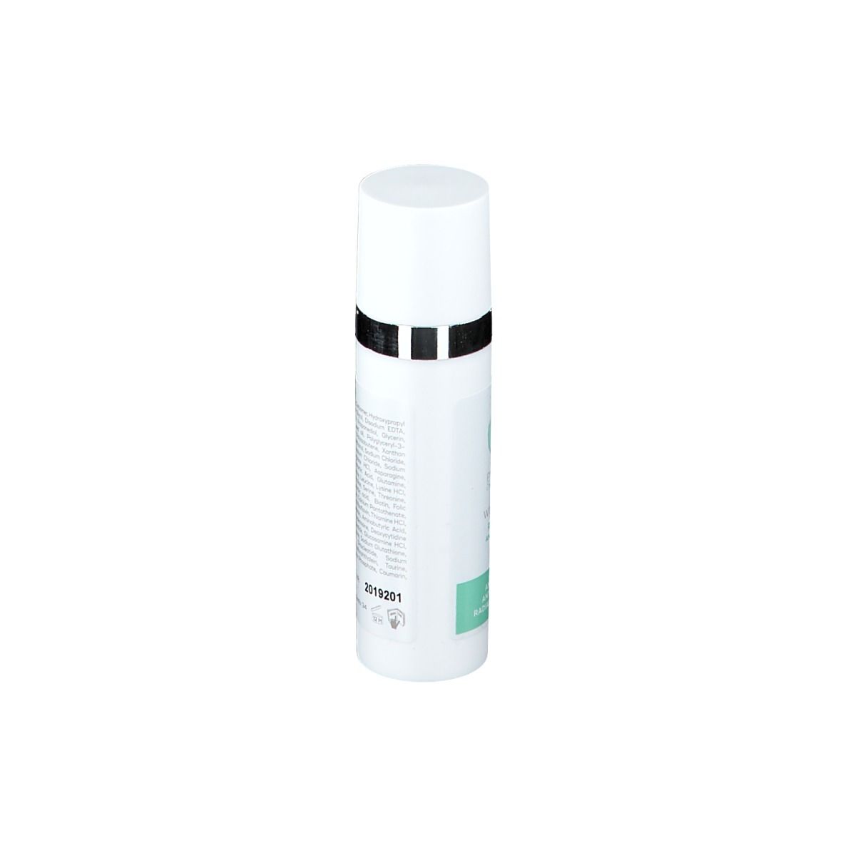 Witte fles met tekst. Opschrift: AD Phar WIOTECH® Revital Antioxidant Serum. Lotnummer.