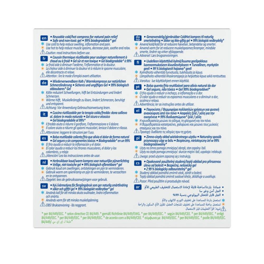 Achterkant van de verpakking met tekst in meerdere talen. Bevat informatie over ingrediënten en gebruiksaanwijzing.
