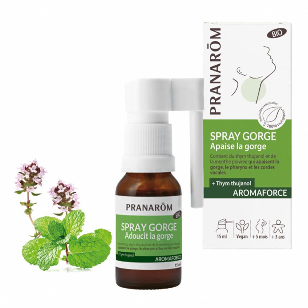 Pranarôm - Aromaforce - Spray Gorge Action 3 En 1 - Aux Huiles Essentielles - Menthe Poivrée - Aid a