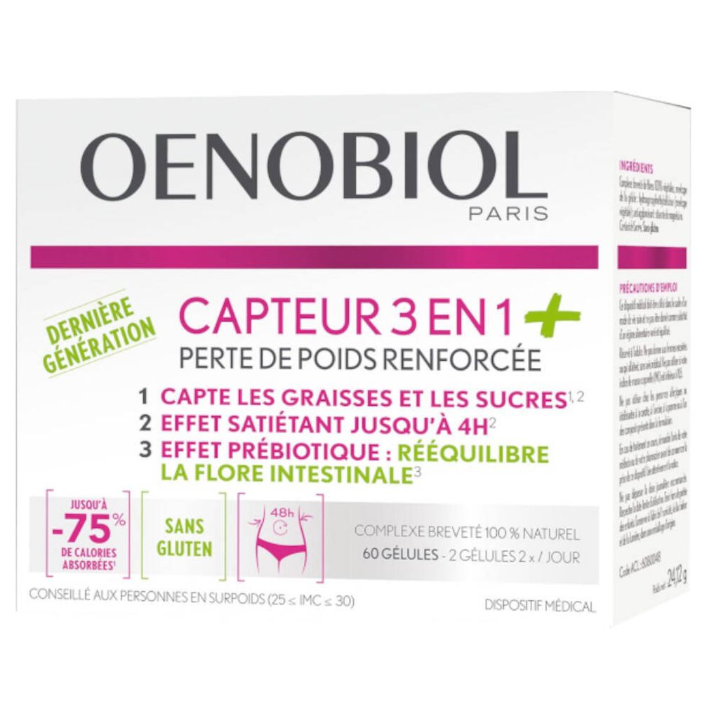 Oenobiol Capteur 3 en 1+ verpakking. Witte doos met productinfo en logo.