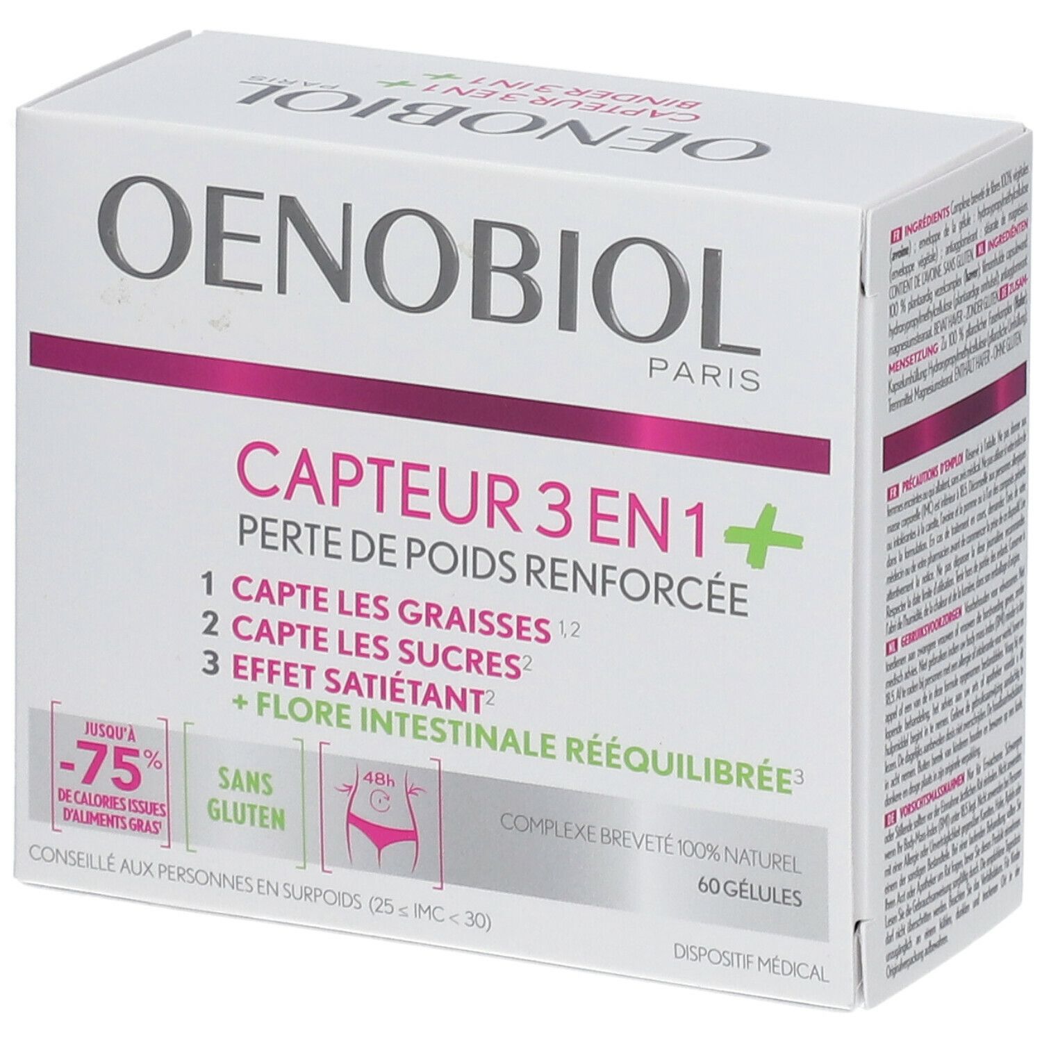 Oenobiol Capteur 3 in 1+ verpakking. Witte doos met productinfo en logo.