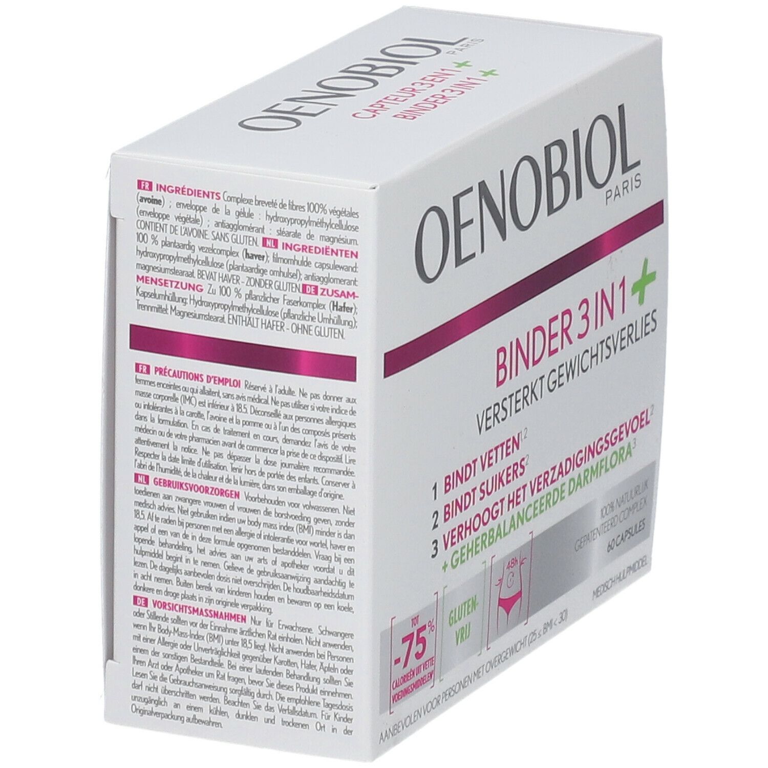 Oenobiol Capteur 3 in 1+ verpakking. Witte doos met productinfo en logo.