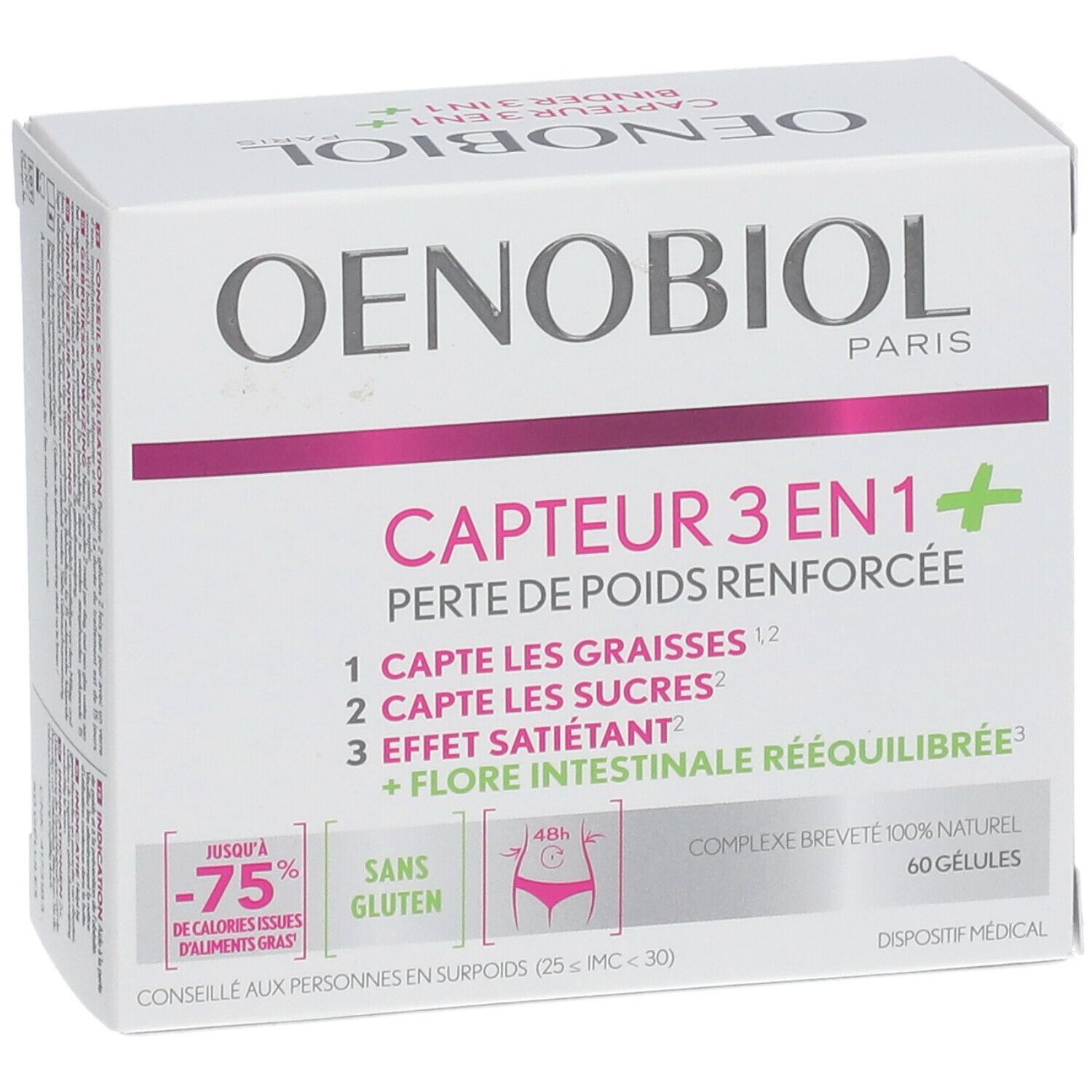 Oenobiol Capteur 3 in 1+ verpakking. Witte doos met productinfo en logo.
