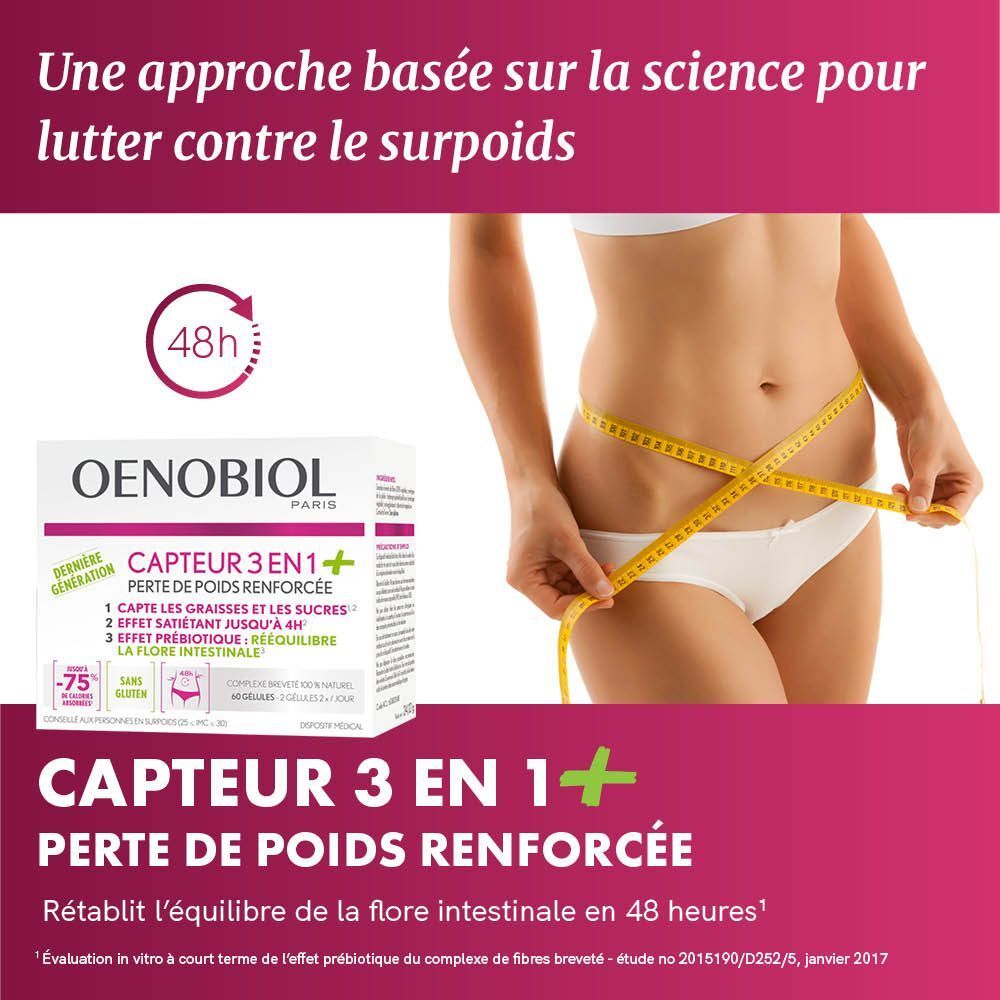 Boîte Oenobiol Capteur 3 en 1+. Emballage blanc avec informations et logo.