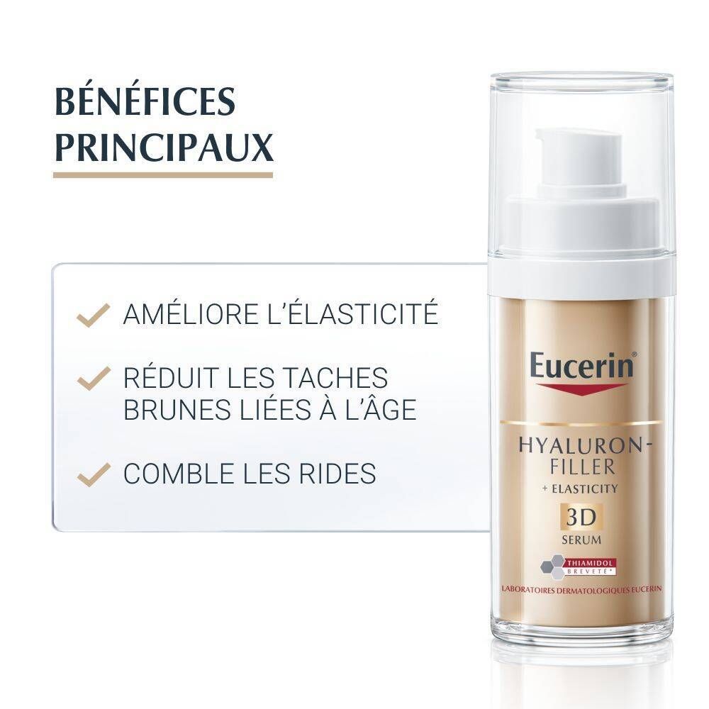 Avantages du sérum : améliore l'élasticité, réduit les taches, comble les rides.