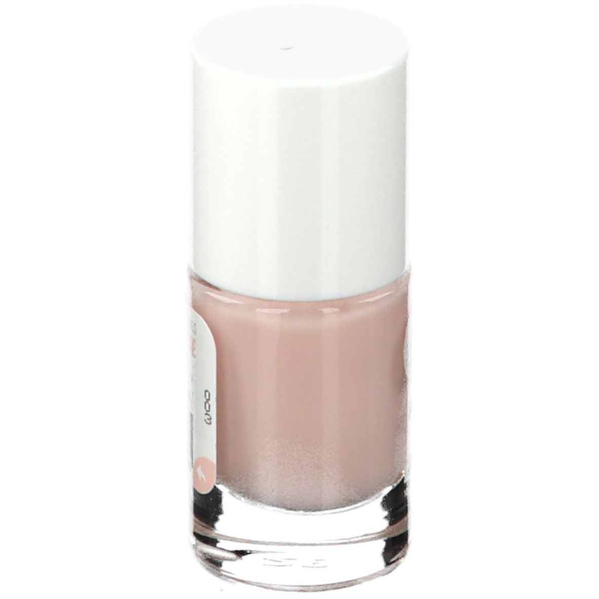 Nagellakflesje met witte dop. Achterkant met batchnummer 003.