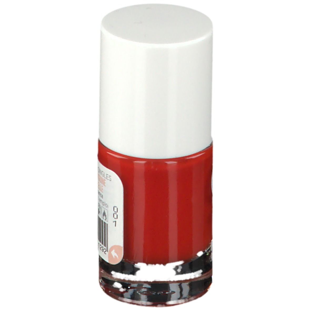 Nagellakflesje met rode inhoud en witte dop. Logo MÊME en SILICIUM zichtbaar.