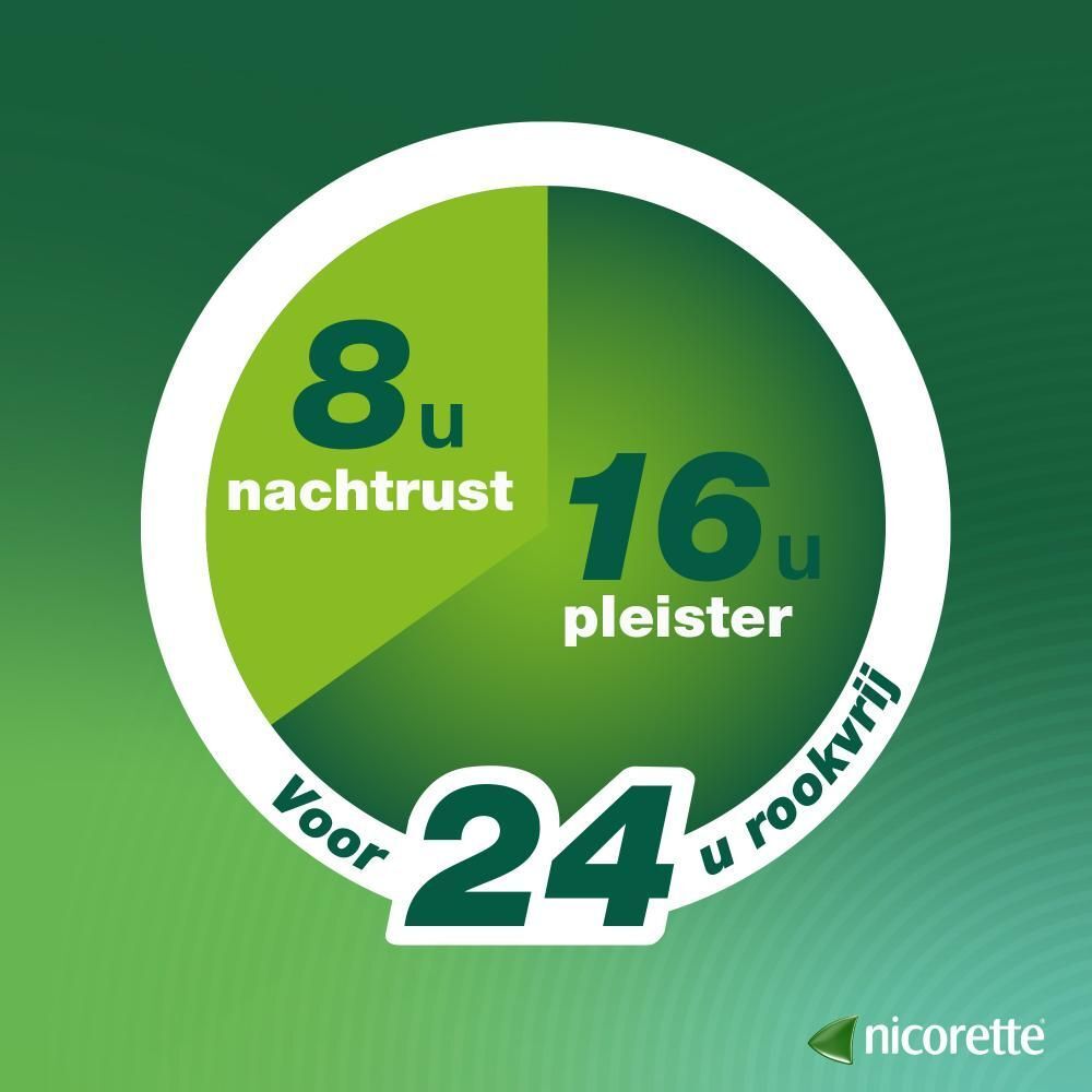 Afbeelding met 8 uur nachtrust en 16 uur pleister. Voor 24 uur rookvrij.