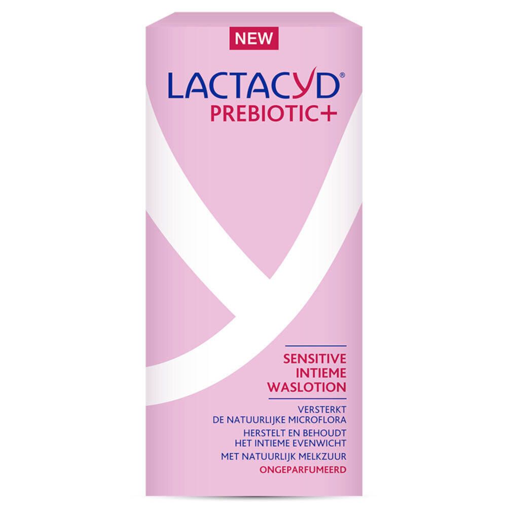 Emballage rose avec nom et texte du produit. Autocollant 'NEW'. Pour lotion lavante sensible.