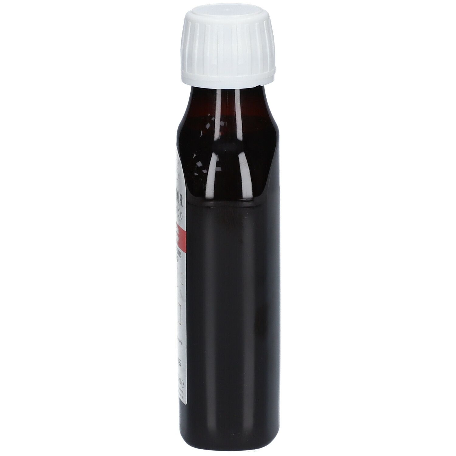 Bruine fles met witte dop, zijaanzicht. Etiket met productnaam en tekst. Merk Soria Bel.