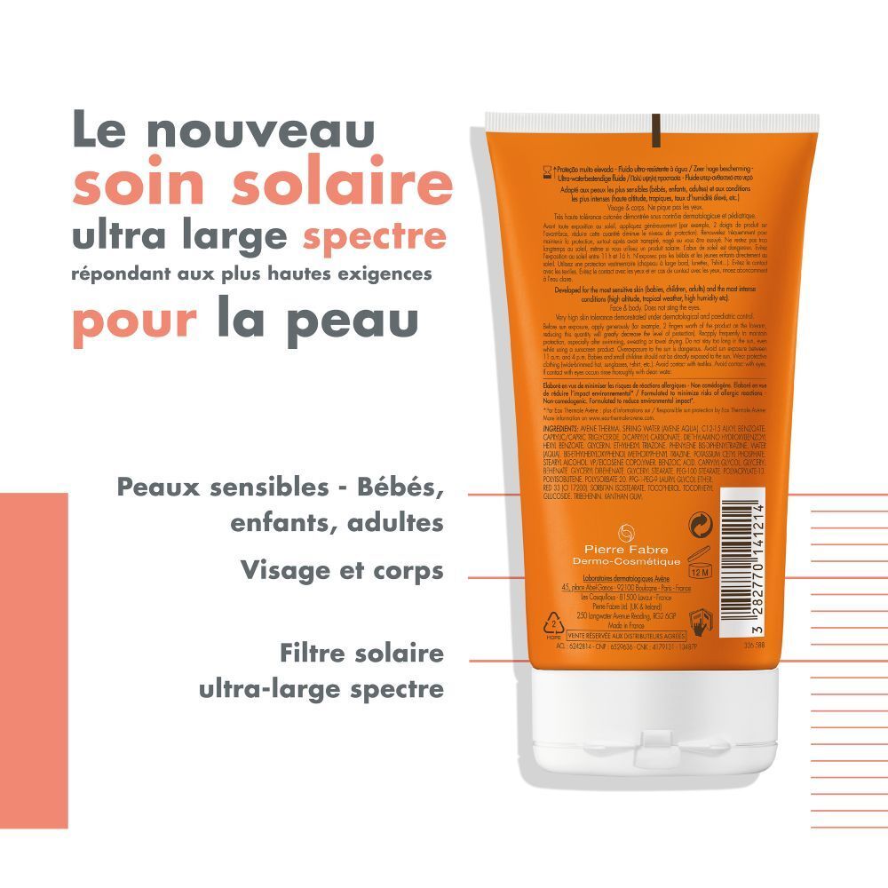 Dos d'un tube orange. Texte: Ultra-résistant à l'eau, testé en conditions extrêmes. Code QR.