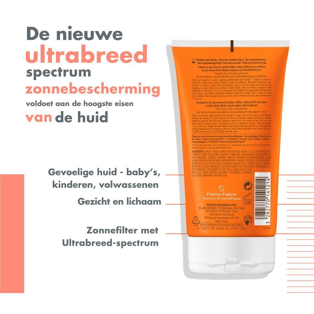 Achterkant van een oranje tube. Tekst: Ultra-waterbestendig, getest onder extreme omstandigheden. QR-code.