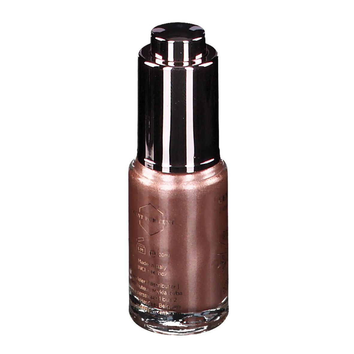 Achteraanzicht van de highlighter. Tekst in meerdere talen. Opschrift: Cent Pur Cent Liquid Highlighter.