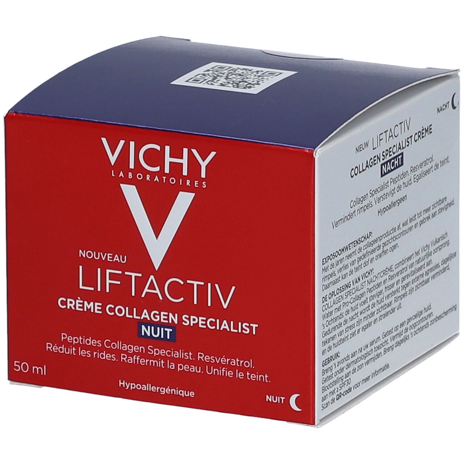 Emballage. Vichy Liftactiv Crème Collagen Specialist Nuit. 50 ml. Texte.