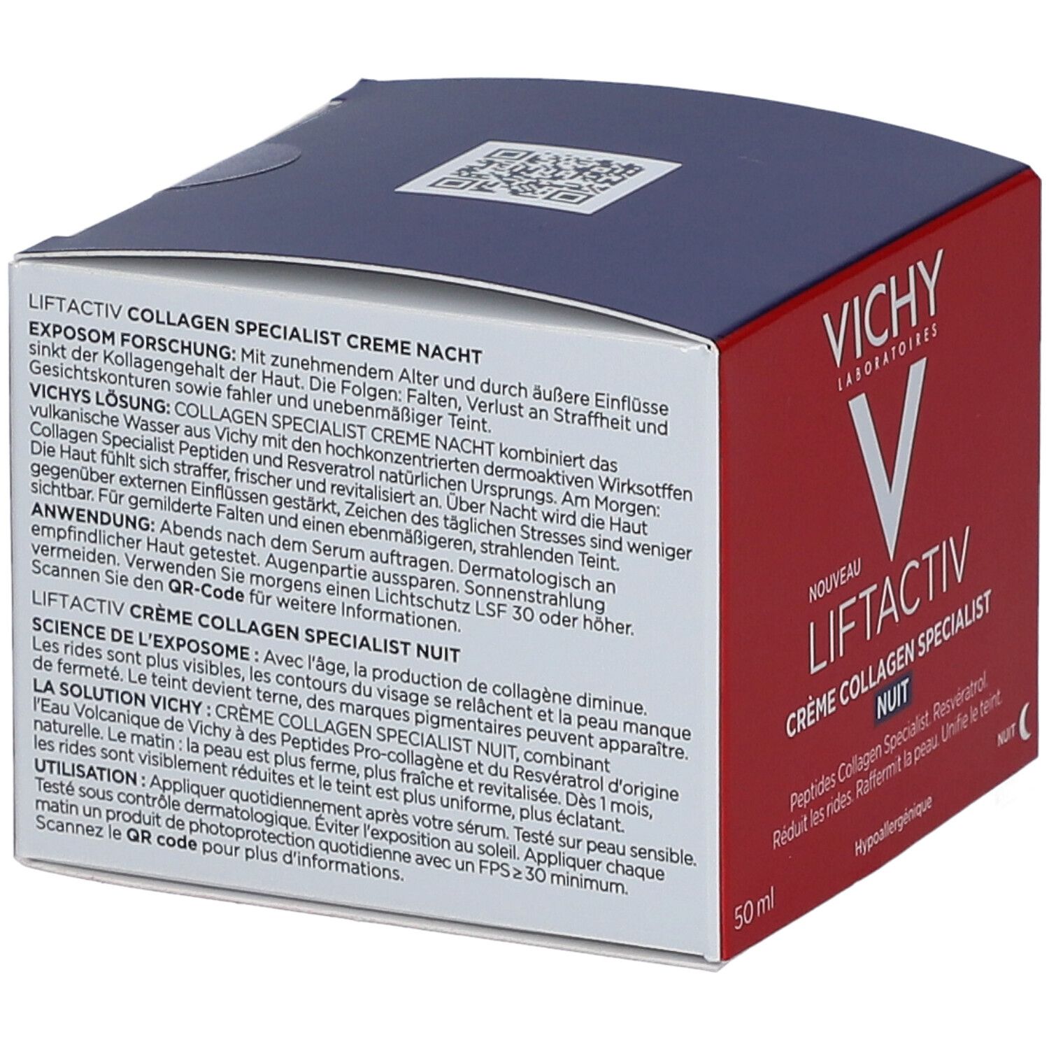 Emballage. Vichy Liftactiv Crème Collagen Specialist Nuit. 50 ml. Texte.