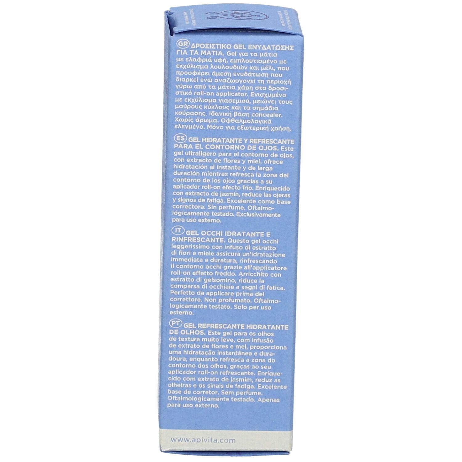 Rückseite der Schachtel mit Text in mehreren Sprachen. Produktbeschreibung und Anwendungshinweise.
