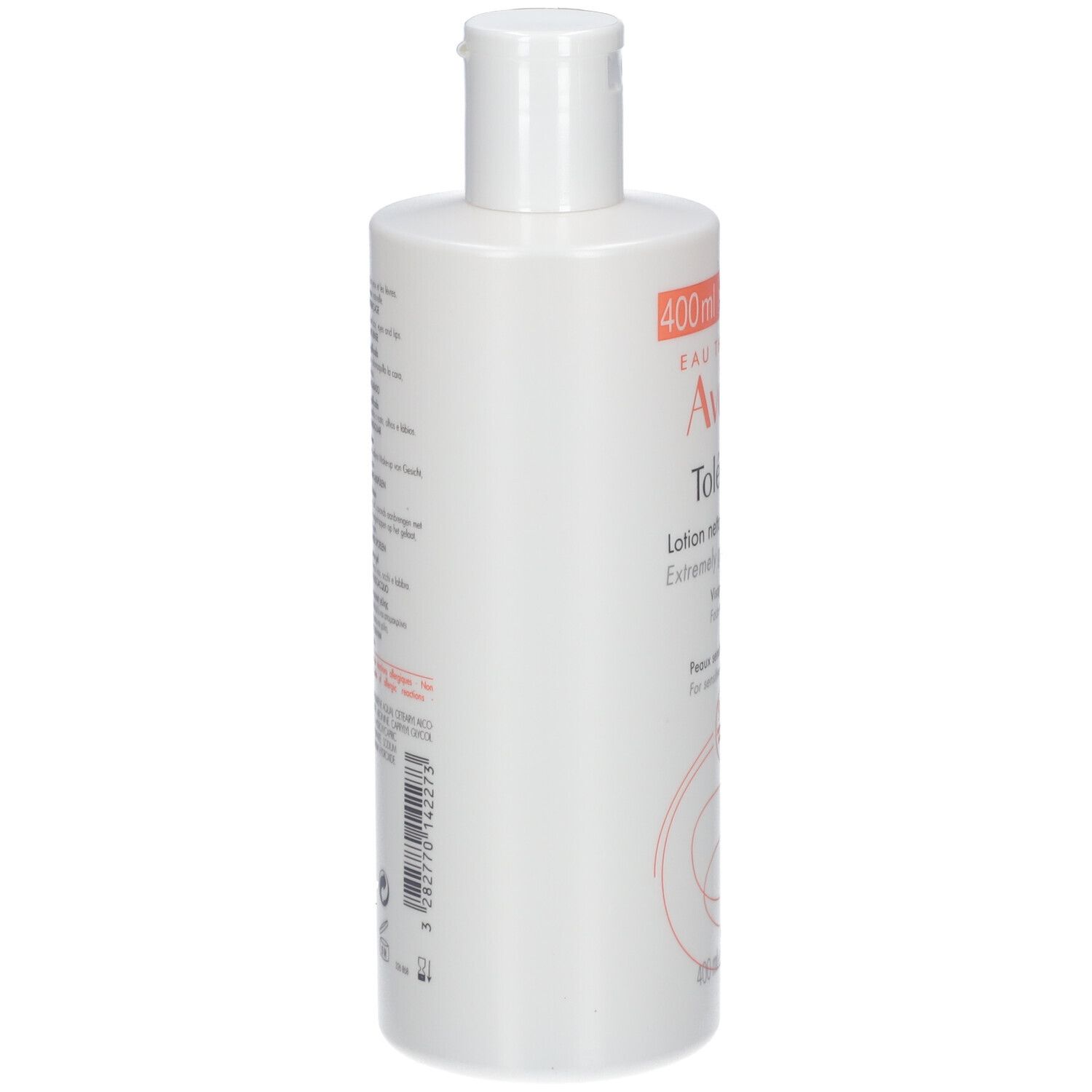 Weiße Flasche mit weißem Klappdeckel, 400ml Lotion, Avene.
