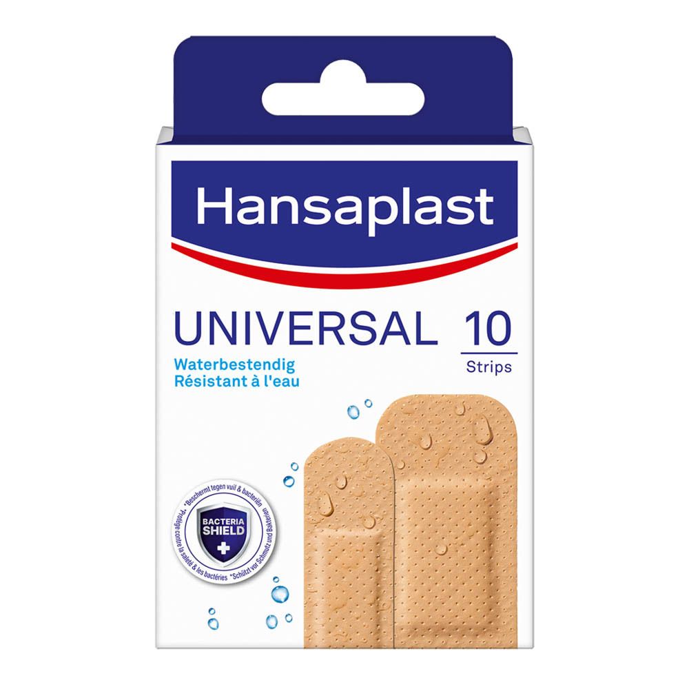 Boîte de pansements Hansaplast Universal. 10 strips. Résistant à l'eau, pouvoir adhésif élevé.
