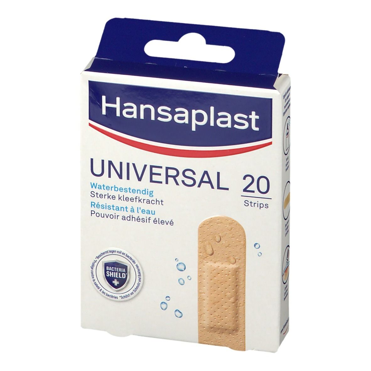 Boîte de pansements Hansaplast Universal. 20 strips. Résistant à l'eau, pouvoir adhésif élevé.