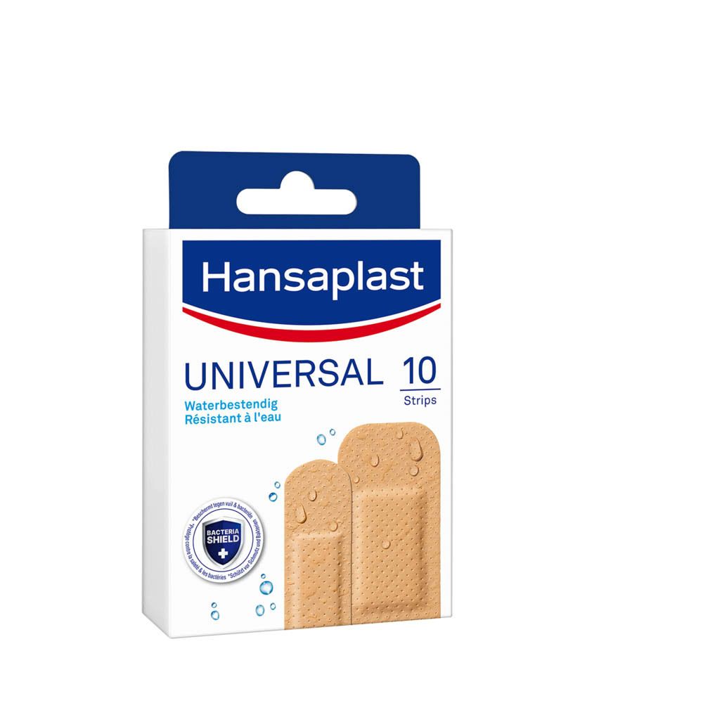 Boîte de pansements Hansaplast Universal. 10 strips. Résistant à l'eau, pouvoir adhésif élevé.