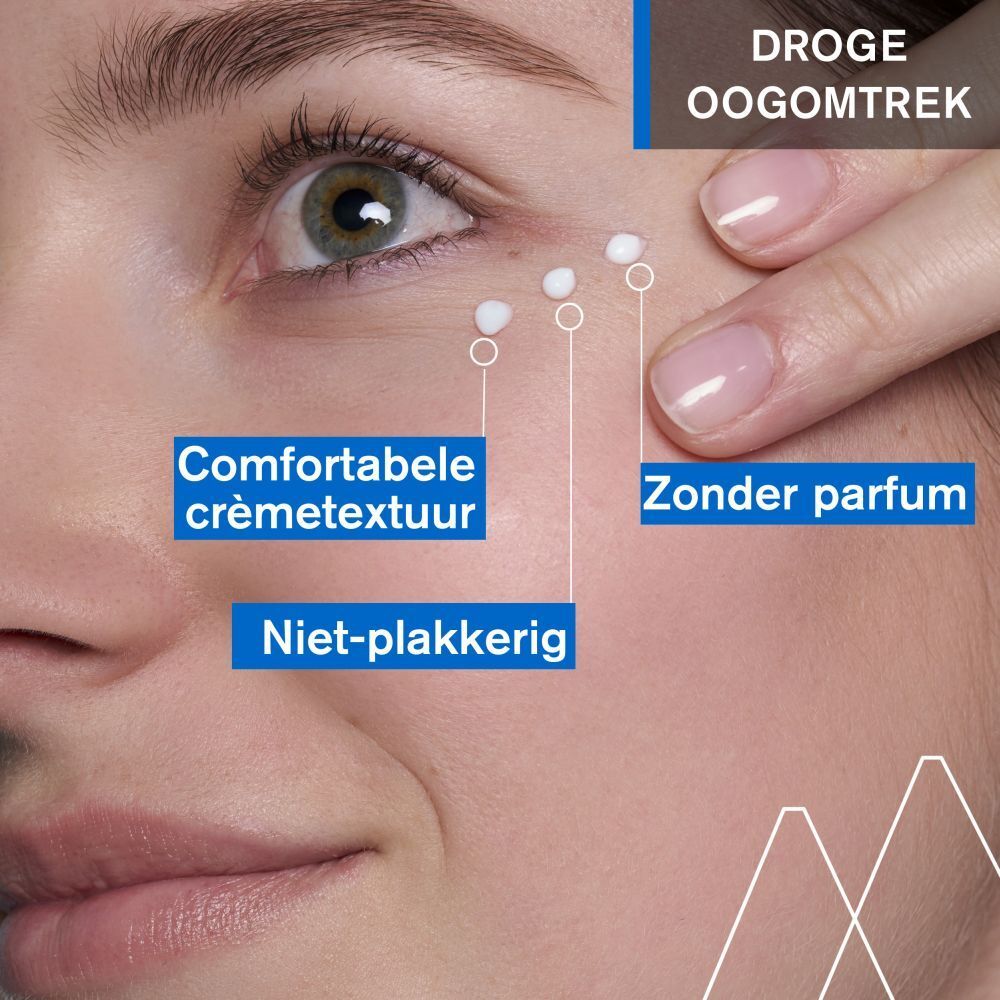 Uriage Xémose oogcontourcrème tube. Wit, blauw. Tekst en logo. 48H.