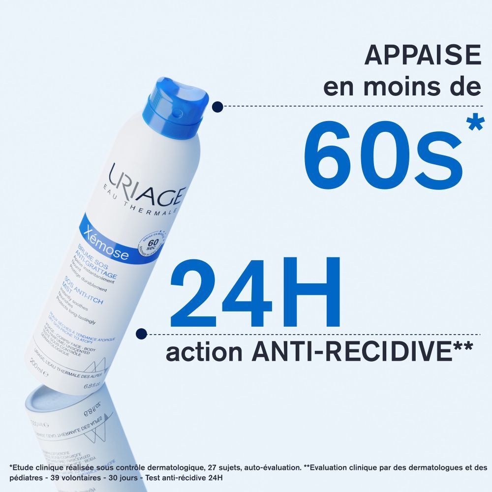 Spray Uriage Xémose. Informations sur le produit et l'utilisation. Texte et graphiques.