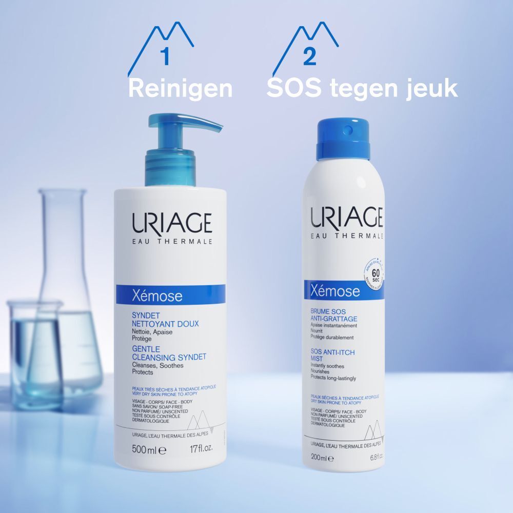 Uriage Xémose spray. Product- en gebruiksinformatie. Tekst en afbeeldingen.