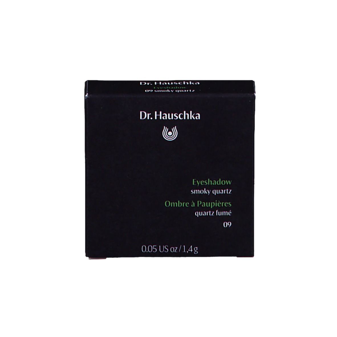 Emballage noir. Dr. Hauschka, Eyeshadow, Smoky Quartz sont écrits sur l'emballage.