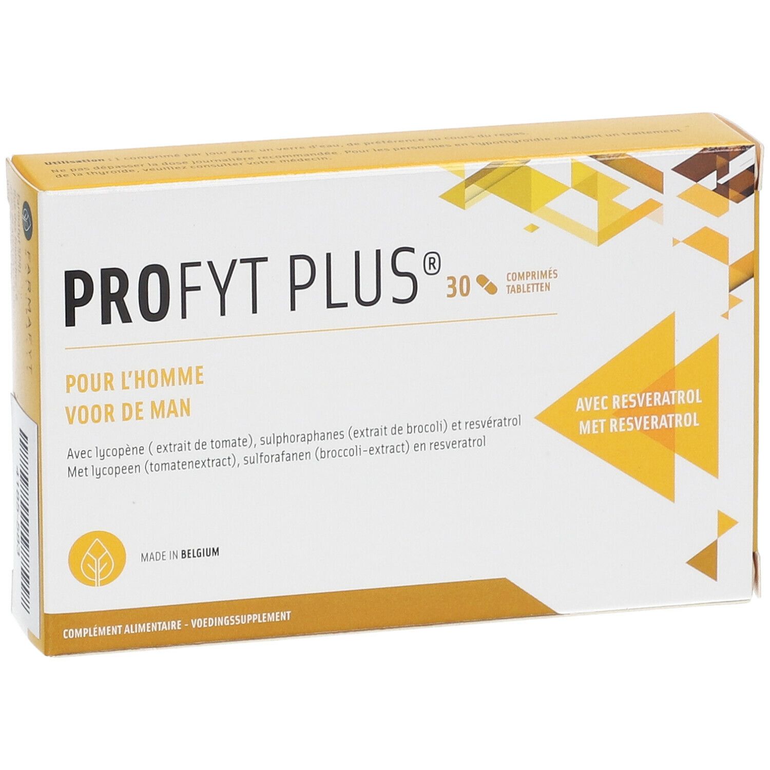 Face avant de la boîte Profyt Plus. Nom du produit, texte et logo. Contient 30 comprimés.