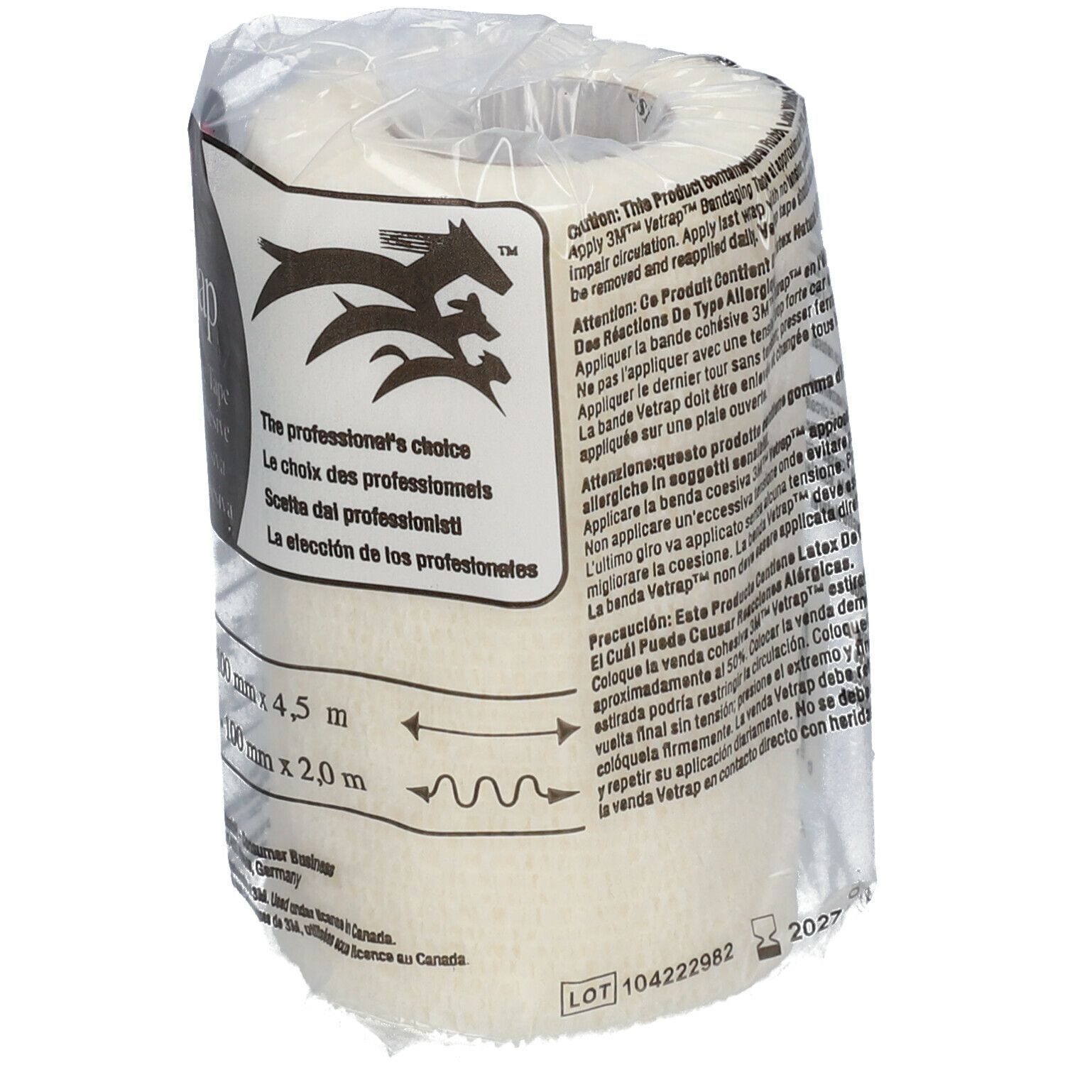 Witte 3M Vetrap bandage in verpakking. Tekst en logo op de verpakking.