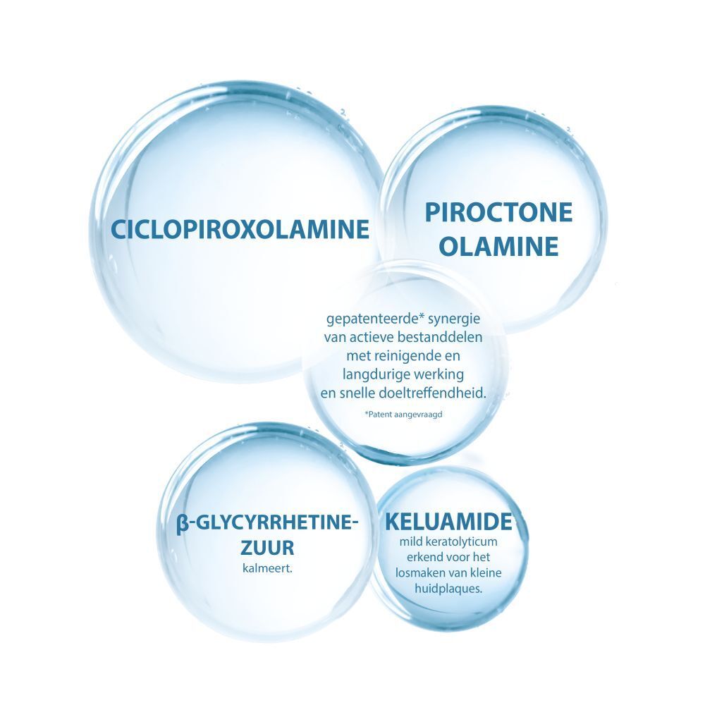 Bellen. Tekst: Actieve ingrediënten: Ciclopiroxolamine, Piroctone Olamine, β-Glycyrrhetinezuur, Kéluamide.