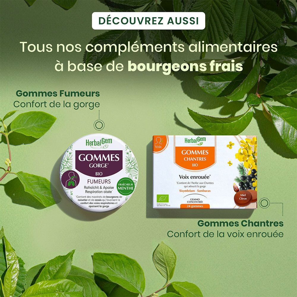 Reclame voor andere producten: Gommes Fumeurs, Gommes Chantres. Beide producten zijn op basis van verse knoppen.