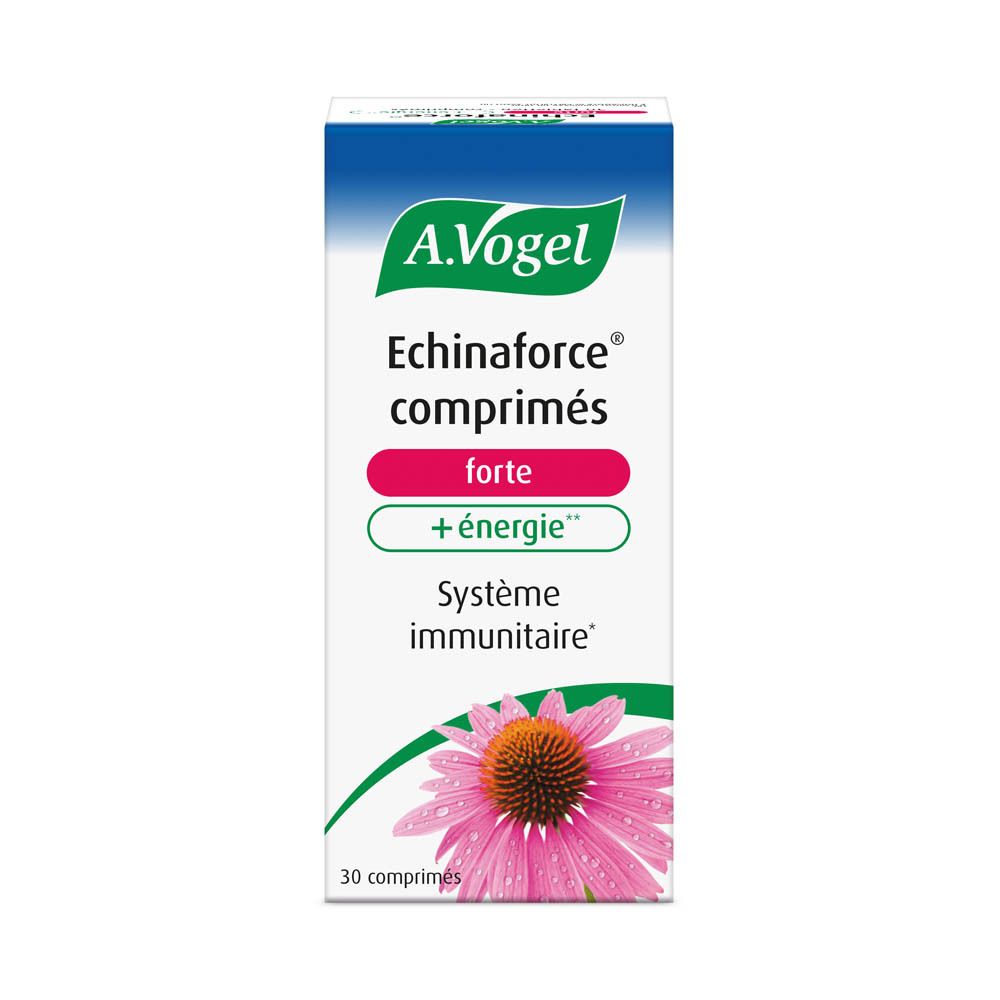 Emballage du produit avec nom du produit et fleur. 30 comprimés. Système immunitaire.