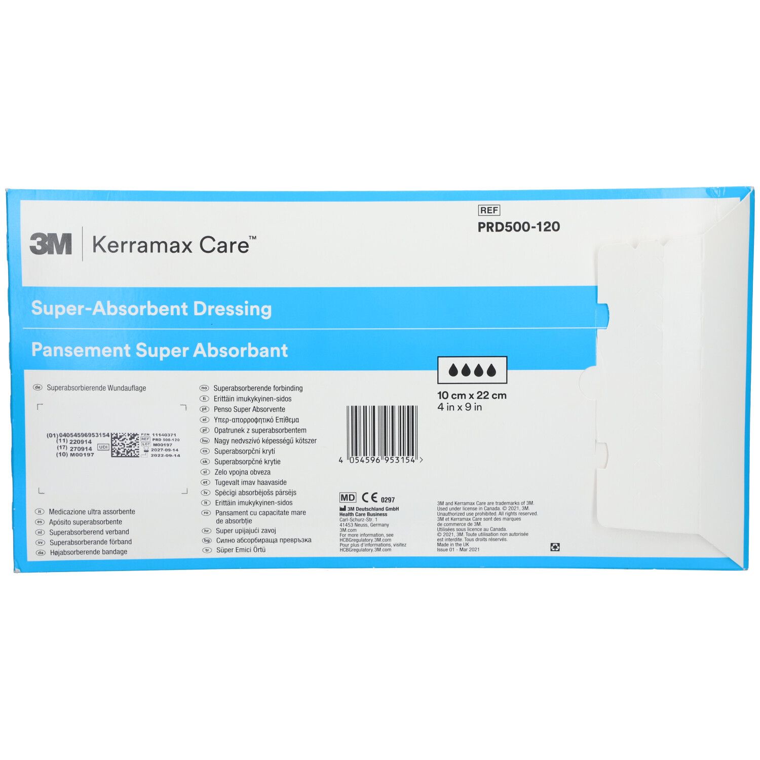 Achterkant van de Kerramax Care verpakking. Productinformatie, barcode, CE-markering.