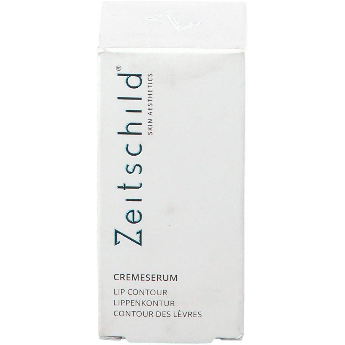 Verpakking. Opschrift: Zeitschild Skin Aesthetics. Crème voor lipcontour.