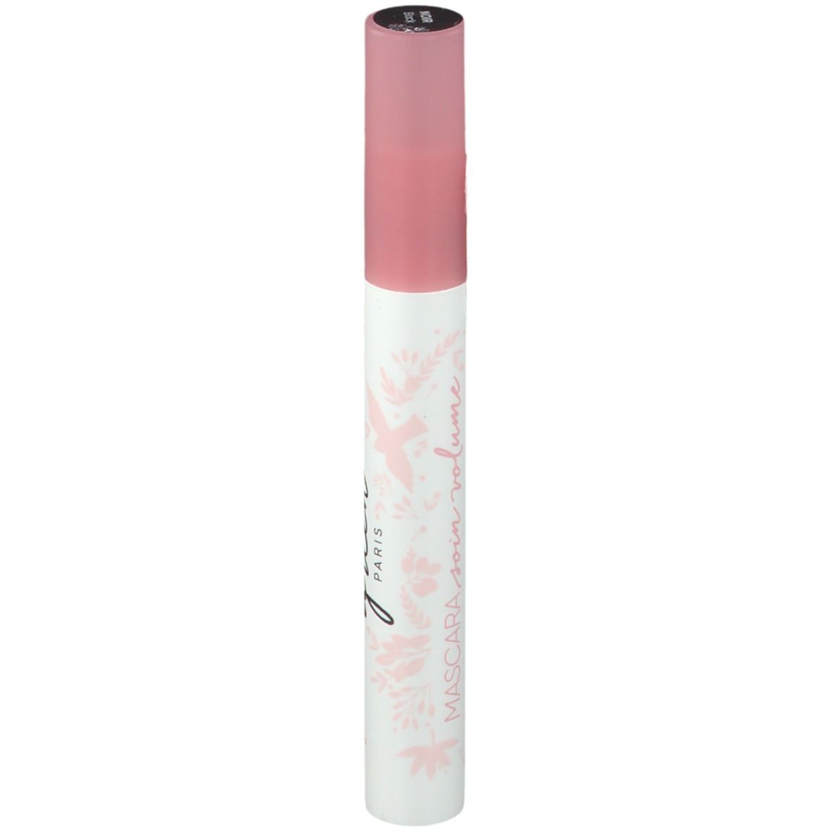 Tube de mascara avec bouchon rose. Inscription : Lady Green Paris, Mascara, Volume.