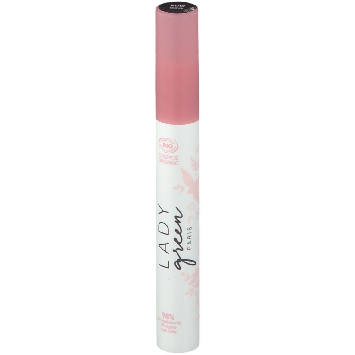 Tube de mascara avec bouchon rose. Inscription : Lady Green Paris, certification bio, 98% d'origine naturelle.