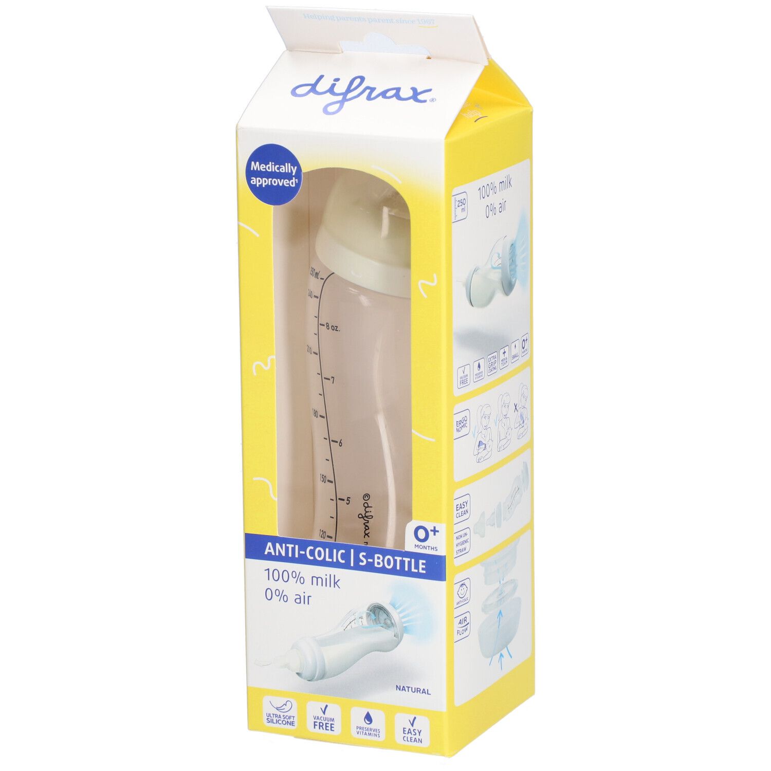 Difrax® Biberon S Natural Anti-Colique 0+ mois 250 ml