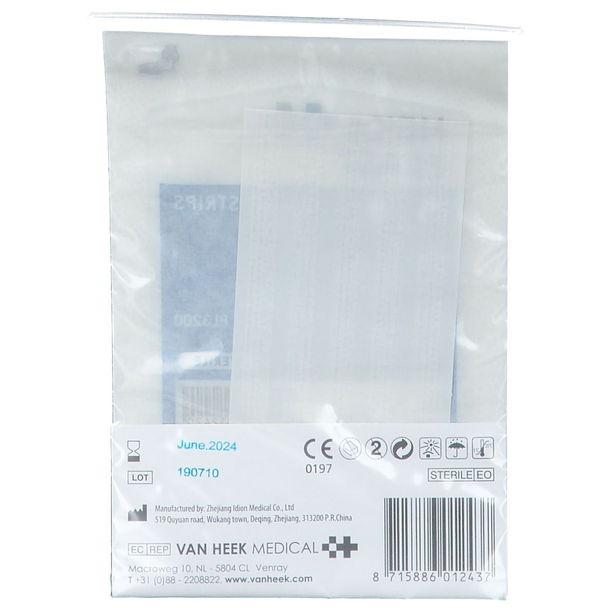 Emballage transparent avec bandes de fermeture. Bandes visibles, dos avec informations et code-barres.