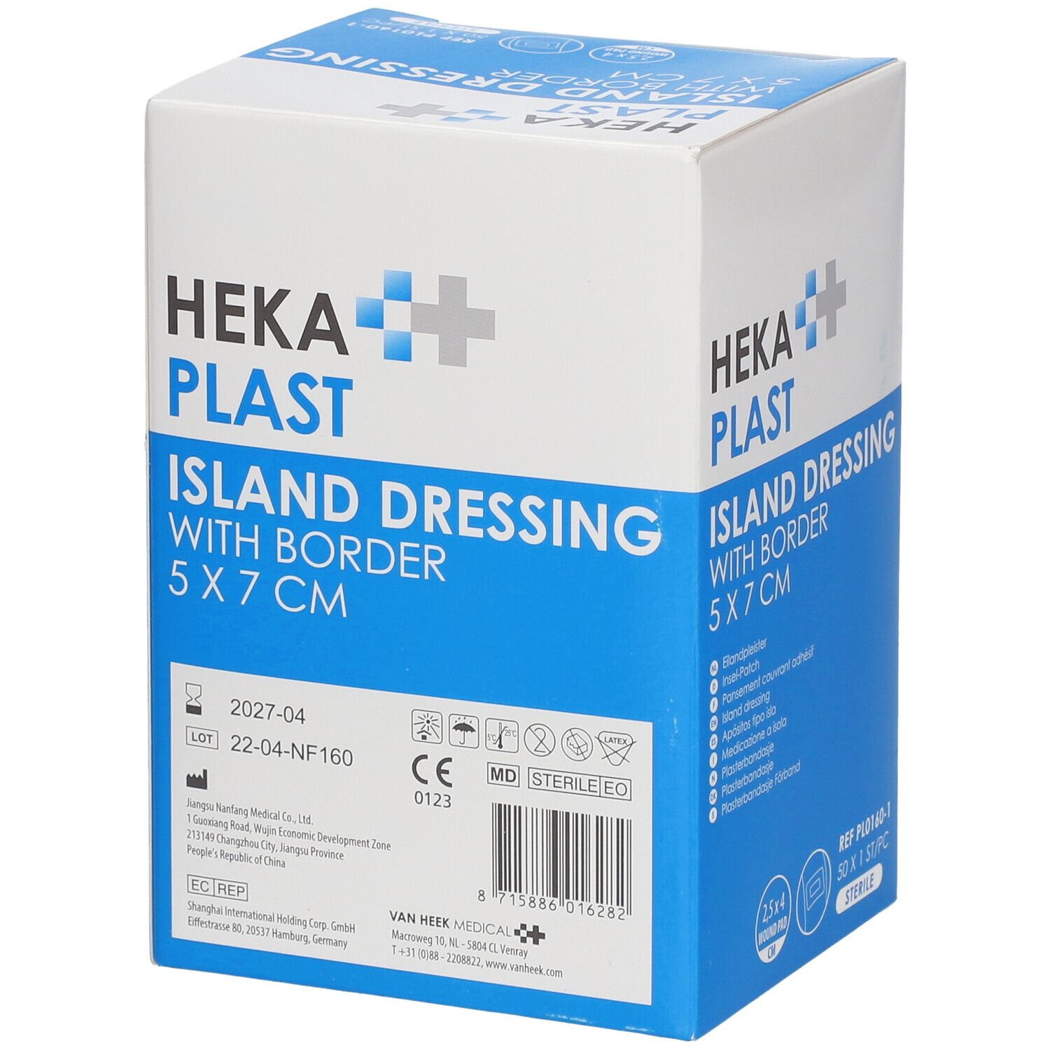 HEKA Plast Island Dressing avec bordure, 5 x 7 cm. Emballage avec numéro de lot, marquage CE et indication stérile.