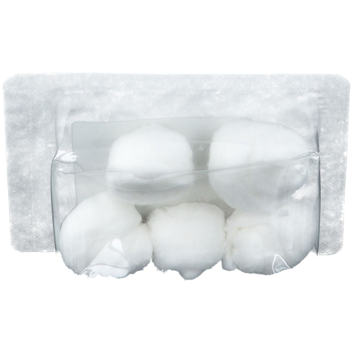 Transparante verpakking met wattenbollen. Meerdere wattenbollen zichtbaar.