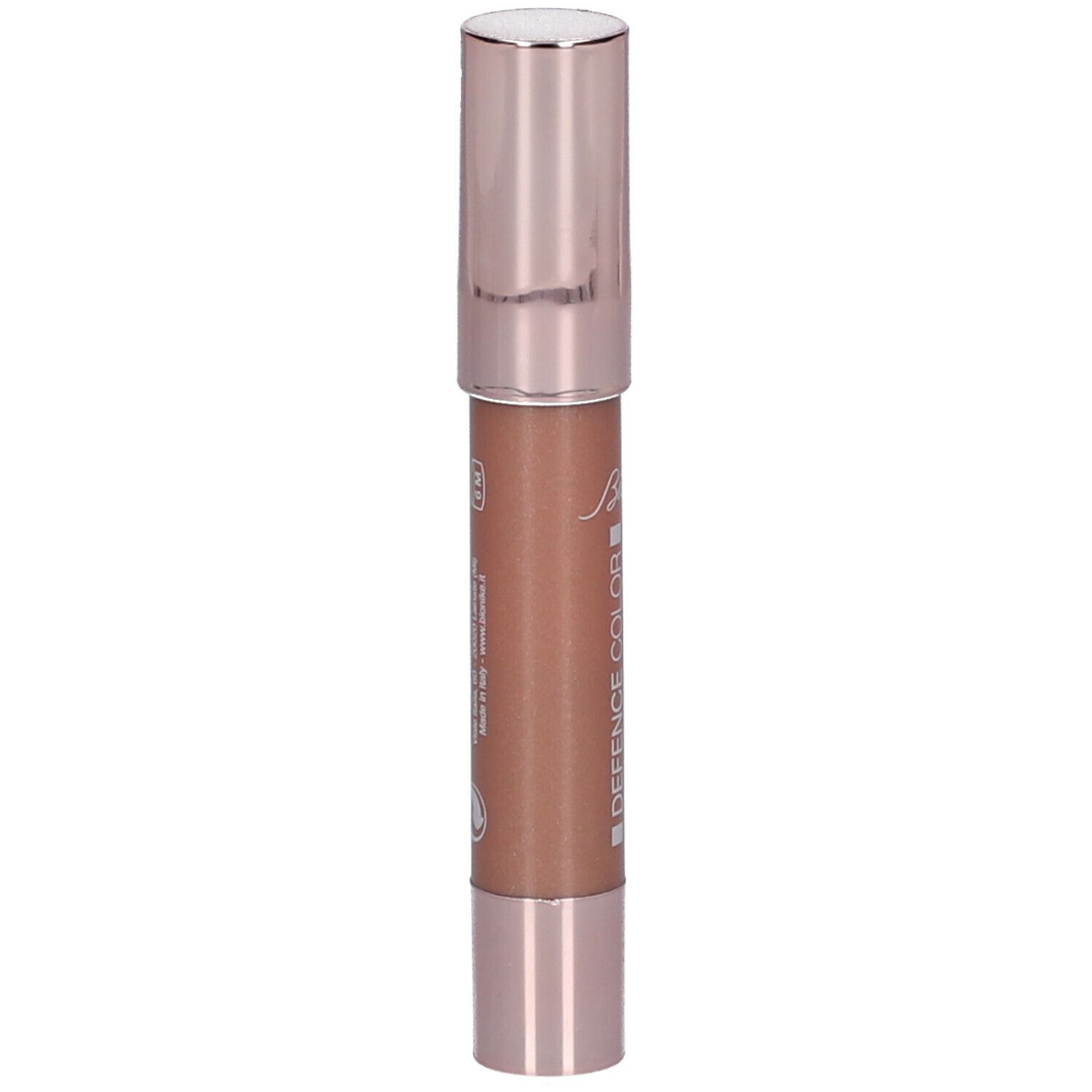 BioNike DEFENCE COLOR Eyelumiere, perzik. Potlood met roségouden dop. Productinformatie op het potlood.
