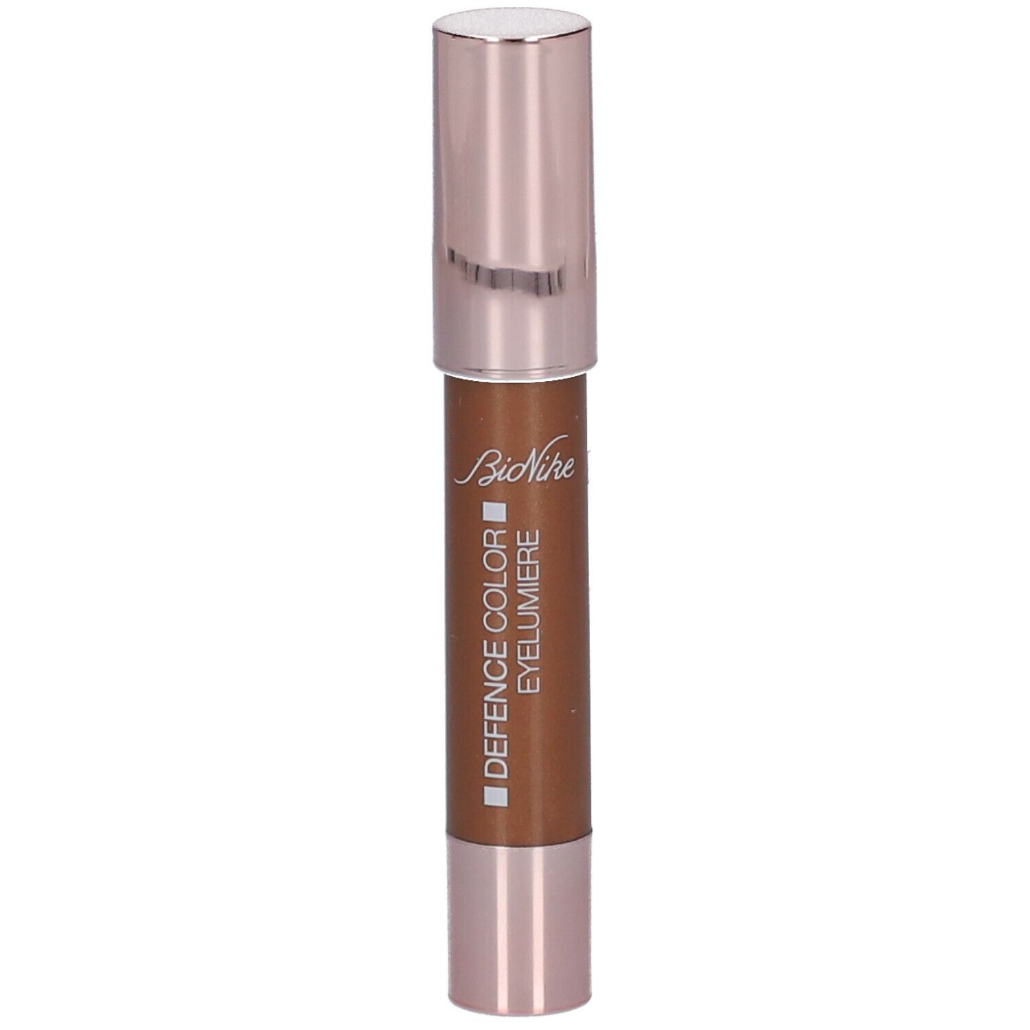 Bronzen Eyelumiere-stift met roségouden dop. Merk: BioNike. Tekst: DEFENCE COLOR Eyelumiere.