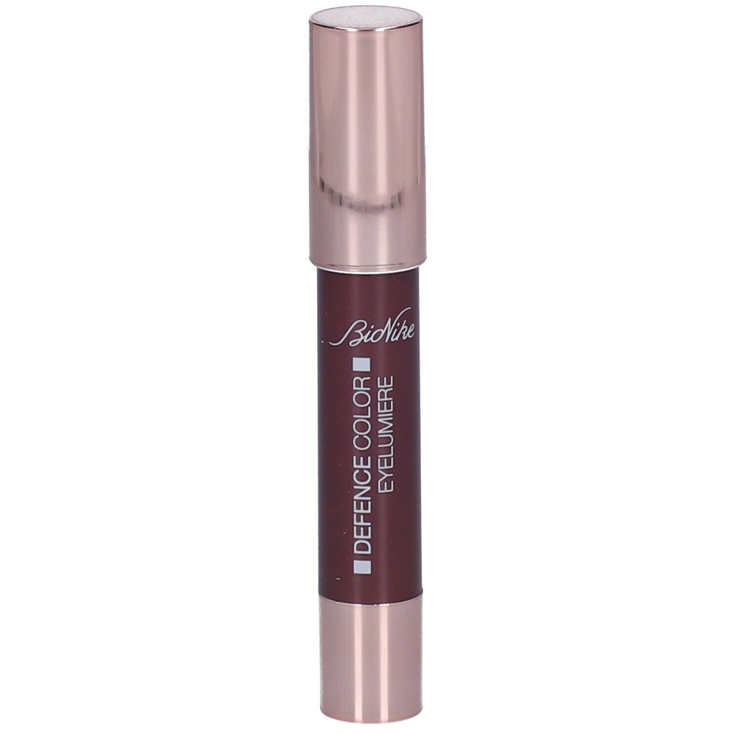Crayon Eyelumiere Marsala, capuchon et base or rose. Marque BioNike, inscription DEFENCE COLOR EYELUMIERE.